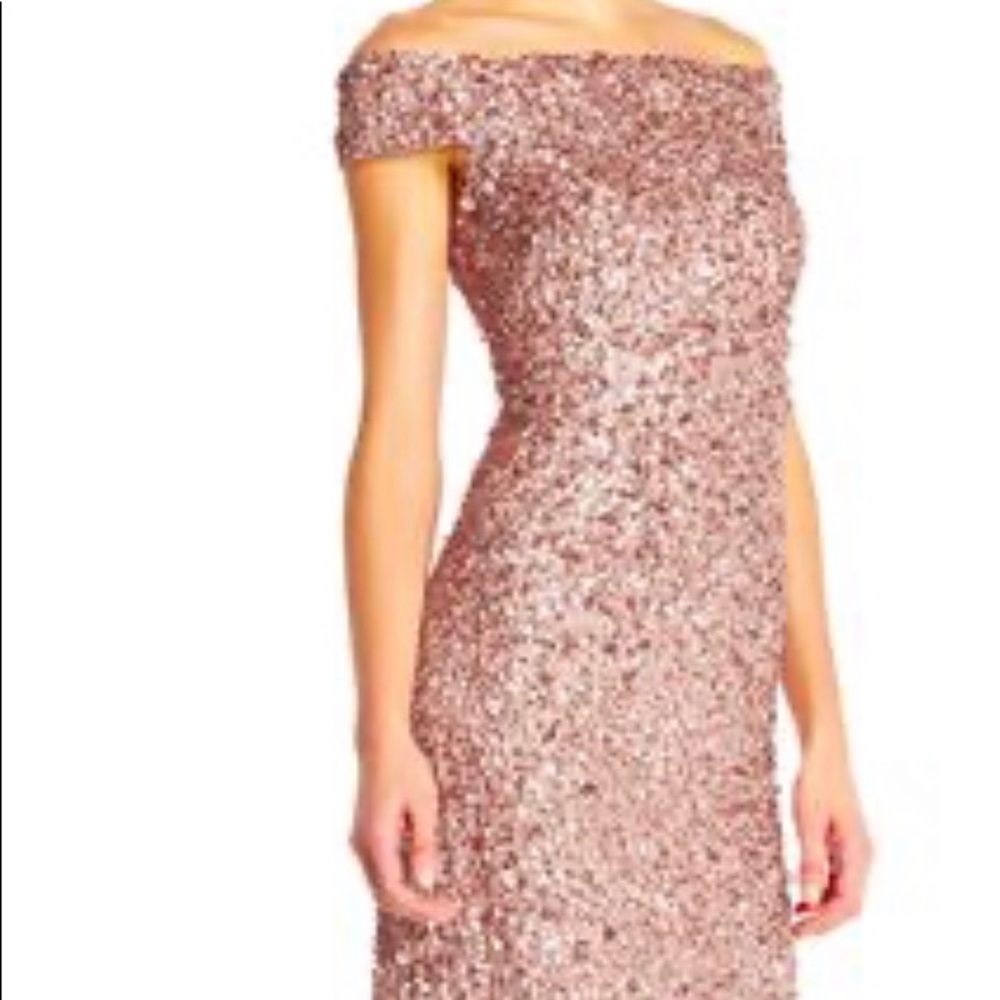 Adrianna Papell Sequin Off the Shoulder Maxi Gown